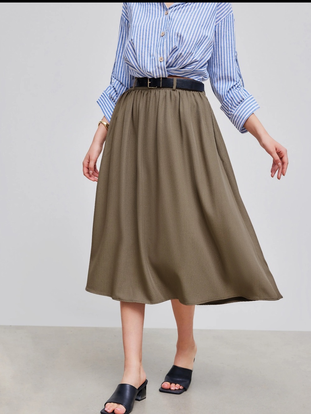 NWT CIDER Women's Olive Midi Skirt